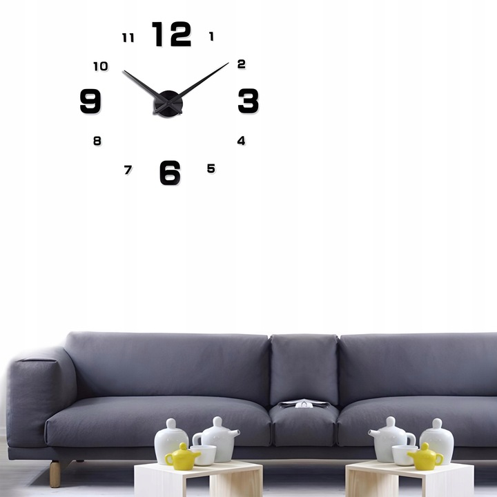 ZEGAR ŚCIENNY 3D NOWOCZESNY PRZYKLEJANY NA ŚCIANĘ CZARNY XXL 130 CM