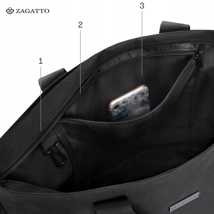 ZAGATTO Shopperka torebka damska duża torba czarna pojemna torebka shopper