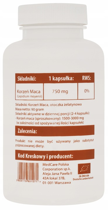 Libido - BIO KORZEŃ MACA 240 kapsułek po 750mg
