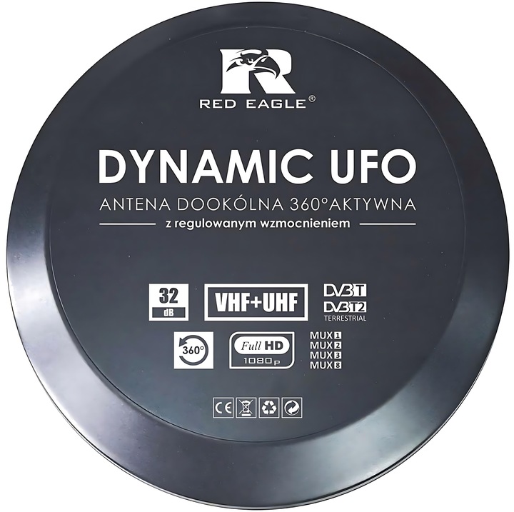 Antena Dynamic UFO DVB-T2 Do TV Naziemnej Zewnętrzna Aktywna Dookólna MUX8