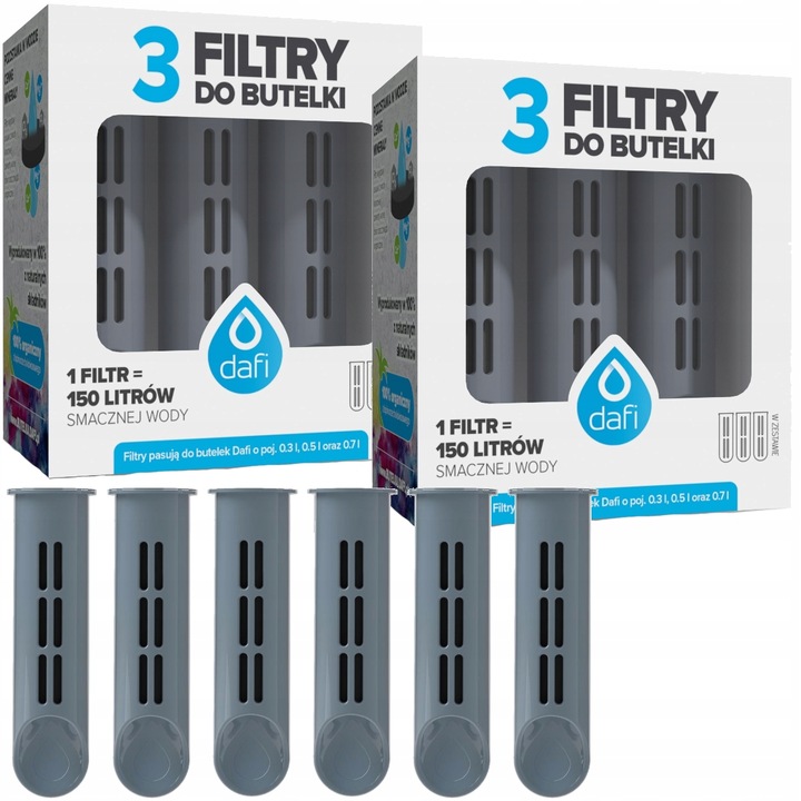 6x Filtr wkład filtrujący do butelki DAFI SOLID SOFT - Szare