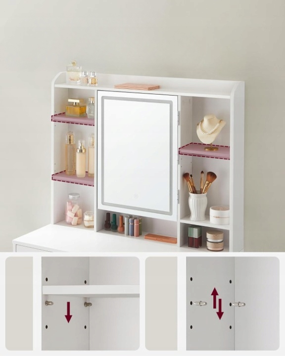 Toaletka lustro LED oświetlenie regulowana biała nowoczesna