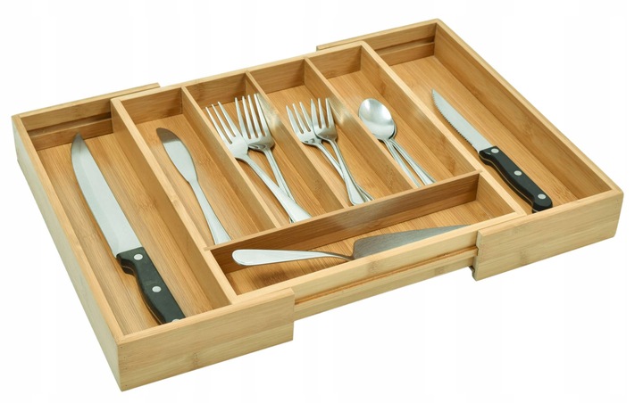 WKŁAD DO SZUFLADY NA SZTUĆCE BAMBUSOWY DREWNIANY ORGANIZER ROZSUWANY