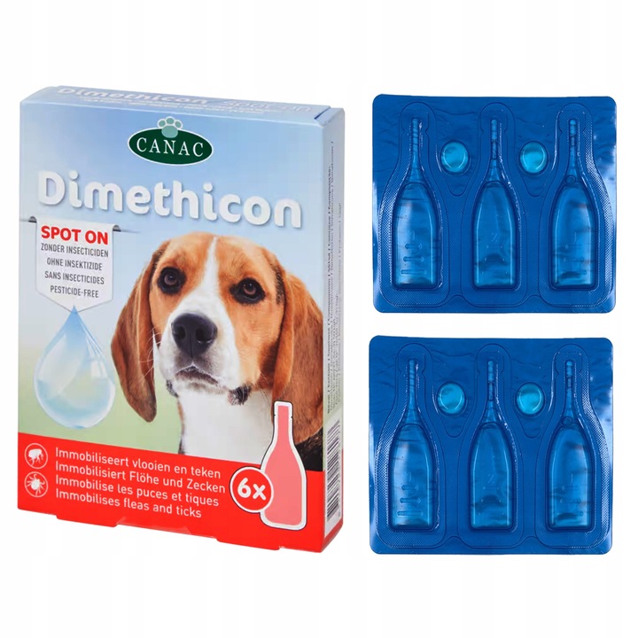 Krople dla PSA na Pchły i Kleszcze Dimeticon Canac 6 dawek x 1ml na skórę