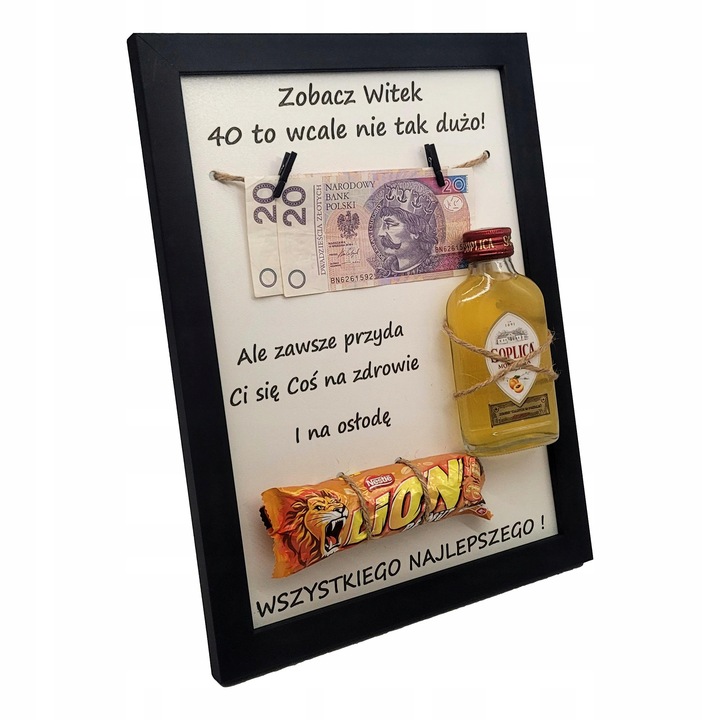 PREZENT NA 30 40 50 60 70 URODZINY RAMKA tabliczka grawer Duża Czarna