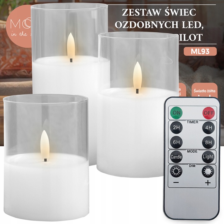 ŚWIECZKI 3 DUŻE OZDOBNE ŚWIECE DEKORACJA ŚWIĄTECZNA LED STEROWANE PILOTEM