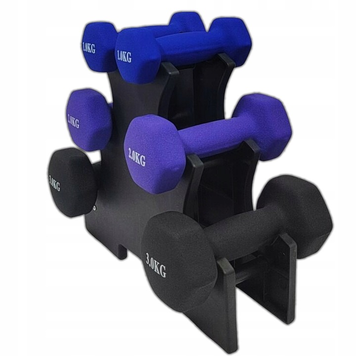 Zestaw hantli do ćwiczeń hantle hantelki ciężarki fitness stojak 1/2/3KG 12