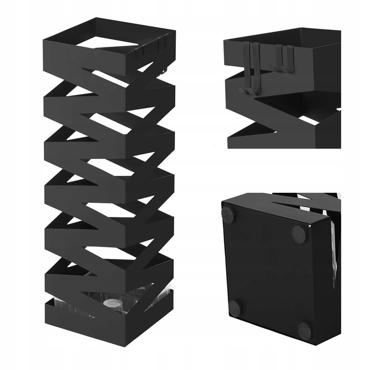 Stojak na parasole METALOWY z ociekaczem abażur czarny +4 HACZYKI