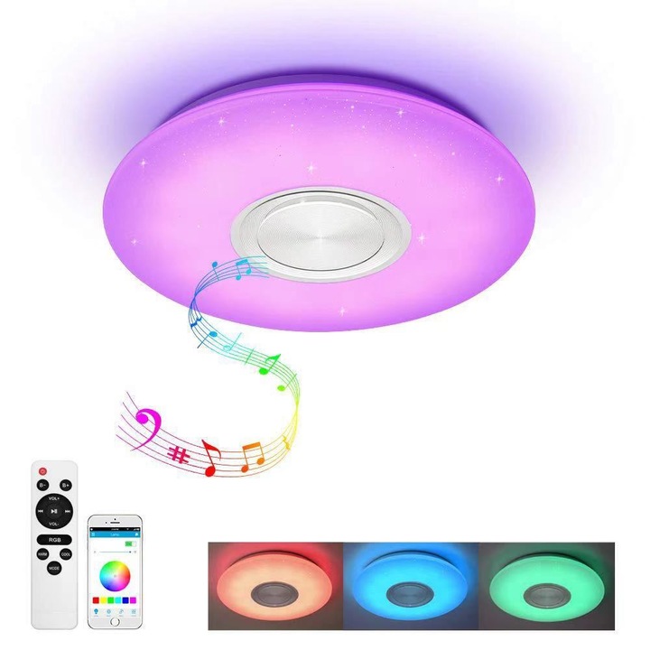 Lampa plafon LED RGB GŁOŚNIK Bluetooth 60w + PILOT