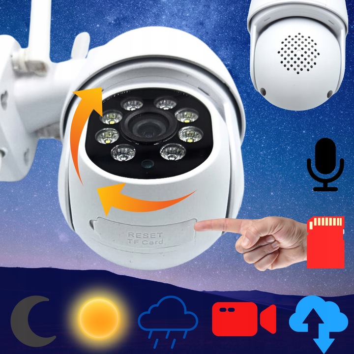 Zewnętrzna Kamera WIFI Obrotowa 1080p POLSKA APLIKACJA ŚLEDZENIE FULL HD SD