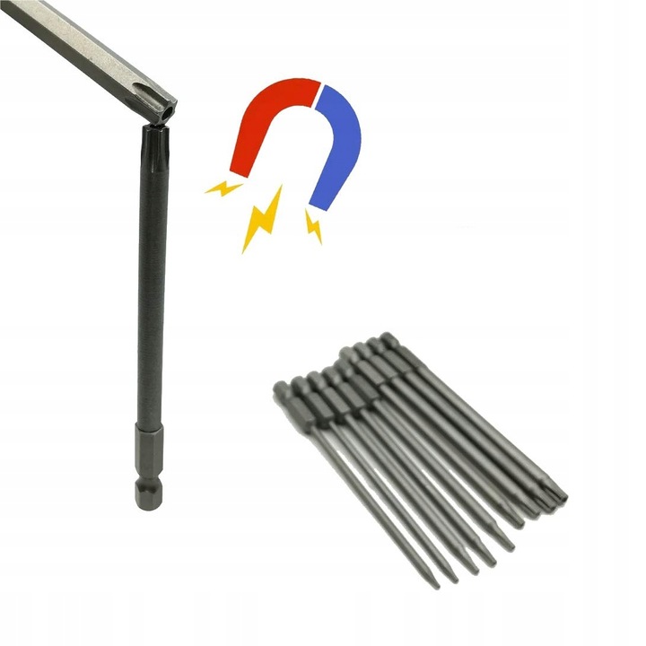 11X DŁUGIE BITY TORX KLUCZE - ZESTAW BITÓW 100mm T6 T15 T20 T25 T27
