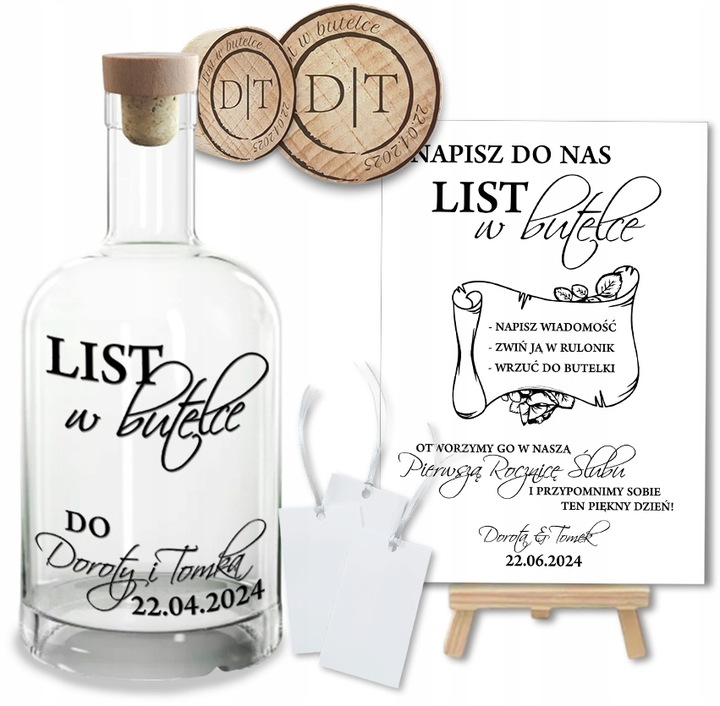 Księga Gości Butelka LIST W BUTELCE Wesele Ślub Chrzest Komunia z GRAWEREM
