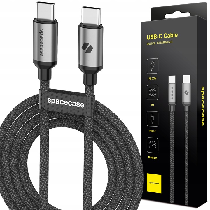 SPACECASE MOCNY KABEL USB-C DO USB-C TYP-C PD 60W 100CM SZYBKIE ŁADOWANIE