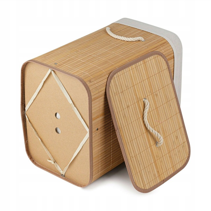 KOSZ na PRANIE Pojemnik na ZABAWKI BAMBUSOWY z POKRYWĄ Tadar 42x32x50 cm