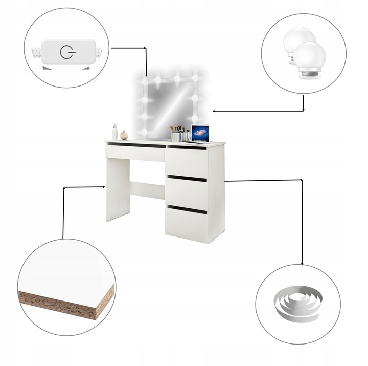 TOALETKA IZA 12 LED Z ŻARÓWKAMI DO WIZAŻU MAKIJAŻ