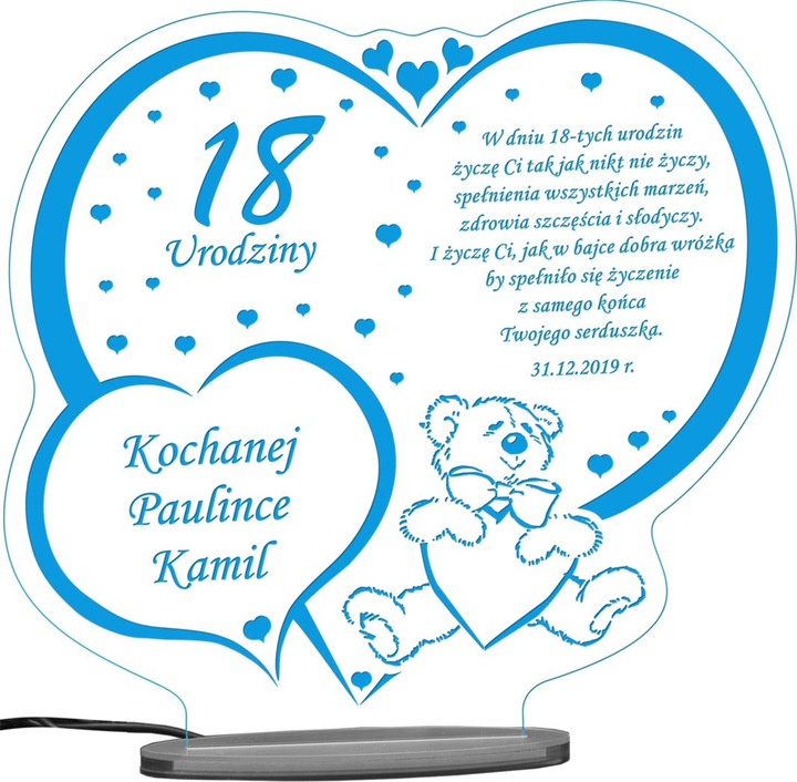 18 50 60 70 80 90 URODZINY STATUETKA PREZENT LED