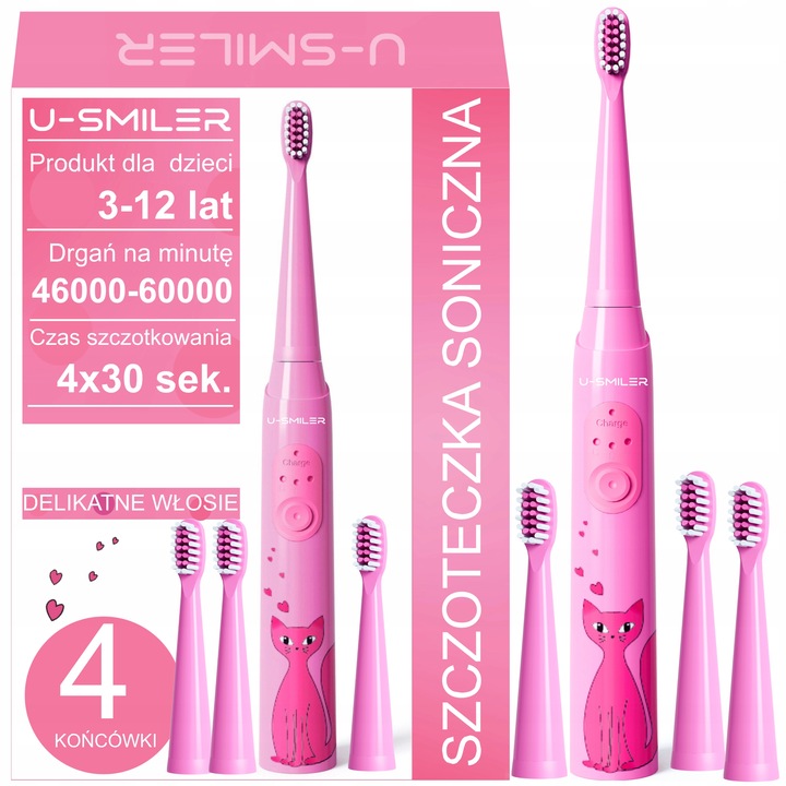 Szczoteczka Soniczna Elektryczna Dla Dzieci Do Zębów 3-12 Lat + 4