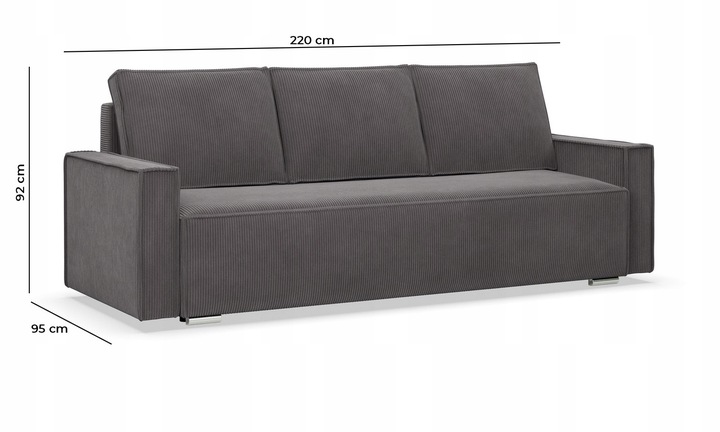 Kanapa 3 os. Duża Sofa Rozkładana z Funkcją Spania Bonell NOTO Szara