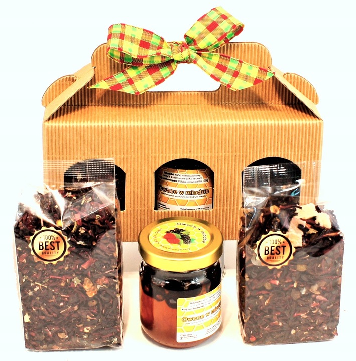 ZESTAW PREZENTOWY W WALIZECZCE 2xherbata owocowa, owoce w miodzie