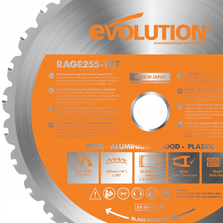 Tarcza piła TCT wielozadaniowa Evolution RAGE 255