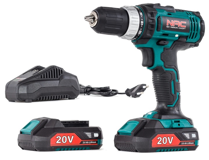 WIERTARKO WKRĘTARKA Akumulatorowa NAC 20V 2biegi +2x Bateria 2Ah +Ładowarka