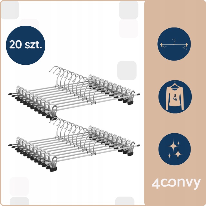 20x 4CONVY Wieszaki z klipsami na spodnie ubrania odzież metalowe