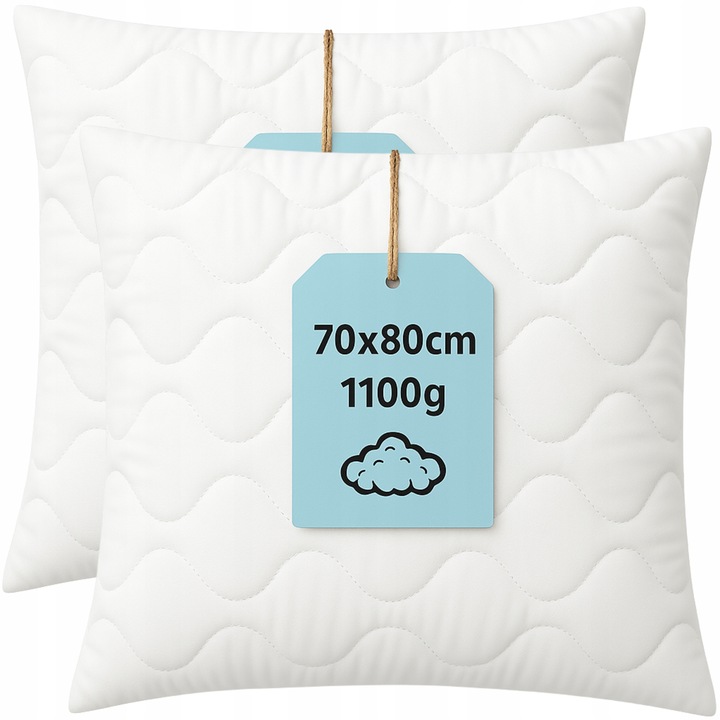 2x PODUSZKA 70x80 ANTYALERGICZNA PIKOWANA ZAMEK 1100g Gruba i Puszysta