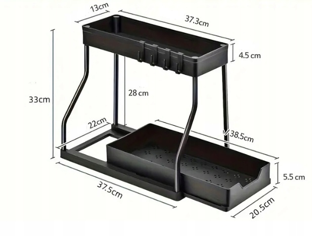 ORGANIZER POD ZLEW 2 POZIOMOWY WYSUWANA PÓŁKA STOJAK REGAŁ DO KUCHNI