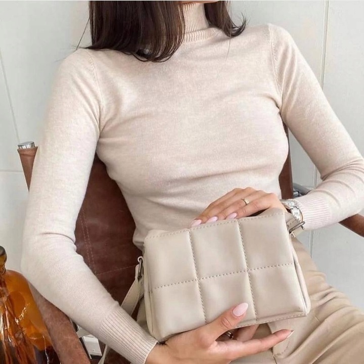 Mięciutki cieplutki Sweter golf damski S/M beżowy