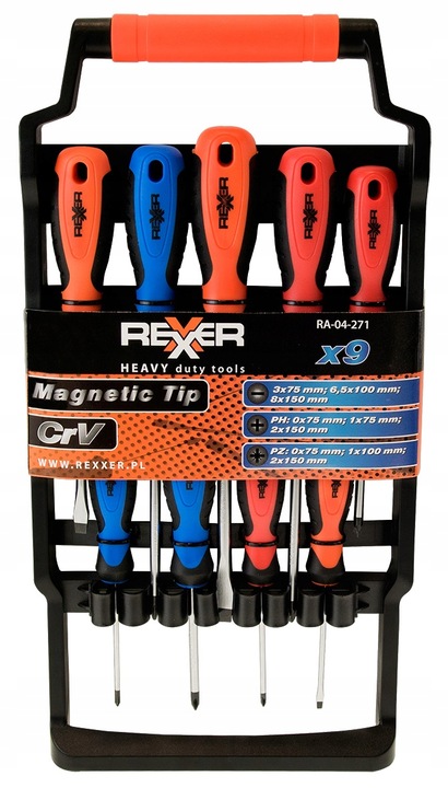 ZESTAW ŚRUBOKRĘTÓW WKRĘTAKÓW Z MAGNESEM 9 szt.