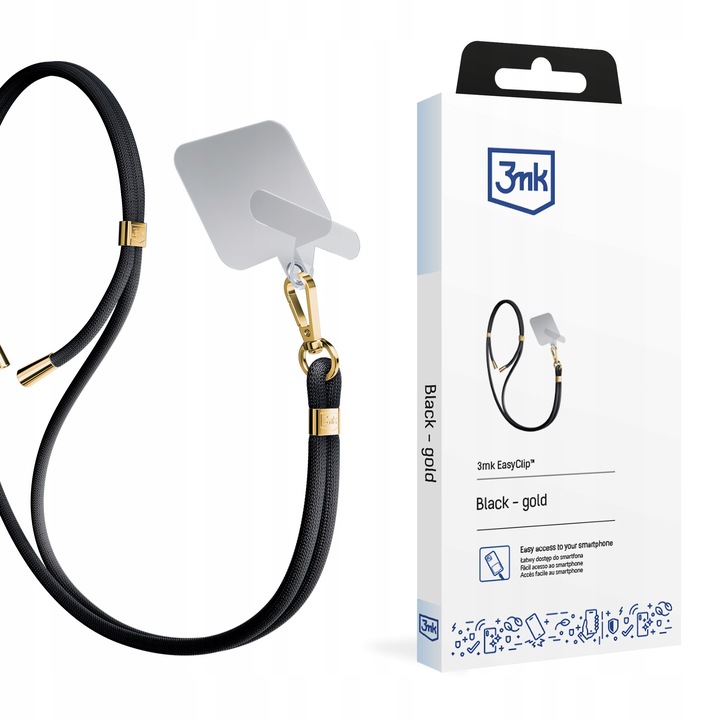 Accessories Black (gold) - 3mk EasyClip Smycz do telefonu regulowana