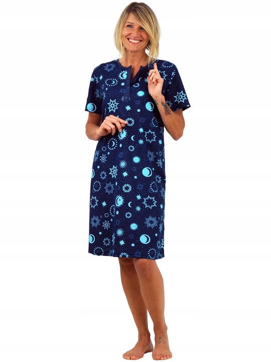 KOSZULA NOCNA piżama tunika rozpinana z dekoltem zapinanym na 4 guziki L