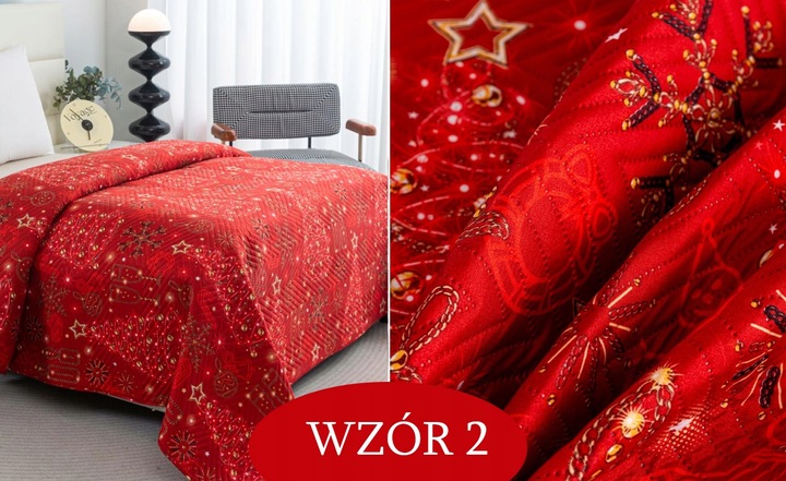 NARZUTA NA ŁÓŻKO KOC 170 x 200 PLED KAPA PIKOWANA ŚWIĄTECZNA WZORY ŚWIĘTA