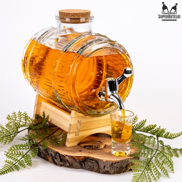 Beczka szklana z kranikiem 2L beczułka antałek karafka do whisky na wodę