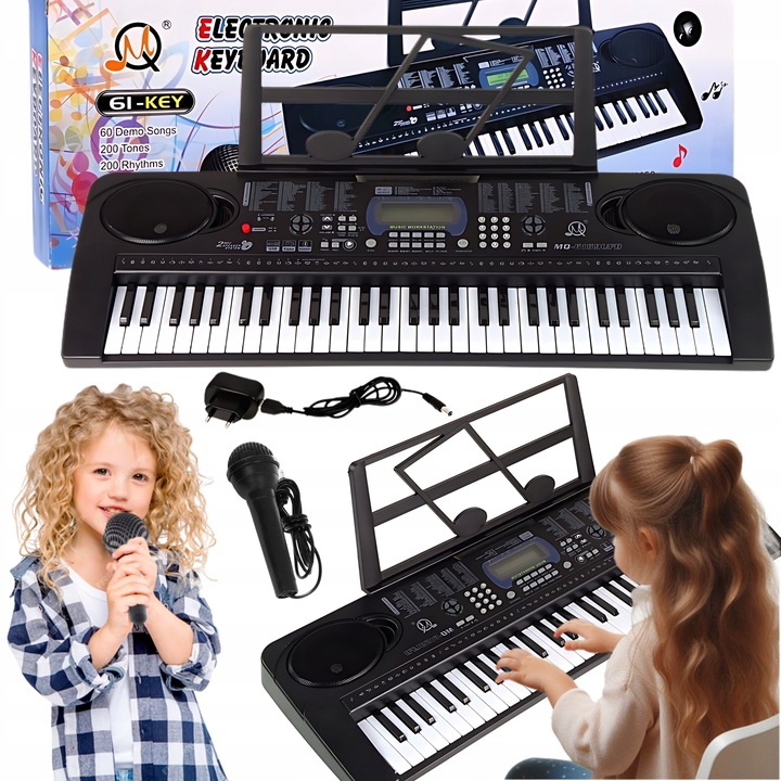 KEYBOARD ORGANY PIANINO DLA DZIECI DO NAUKI 61KL USB FM Bluetooth+ MIKROFON