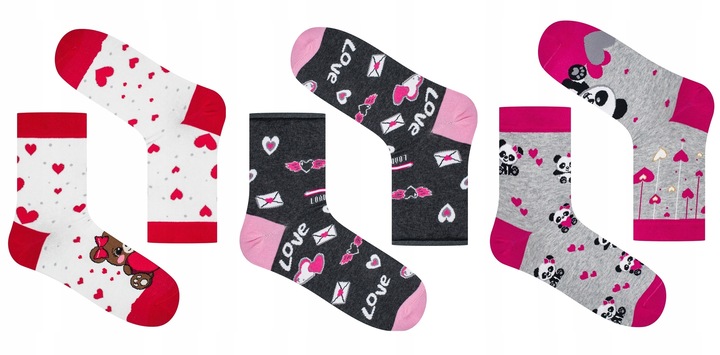 SKARPETKI DAMSKIE WALENTYNKOWE 3-PAK ZESTAW NA PREZENT DLA NIEJ WALENTYNKI