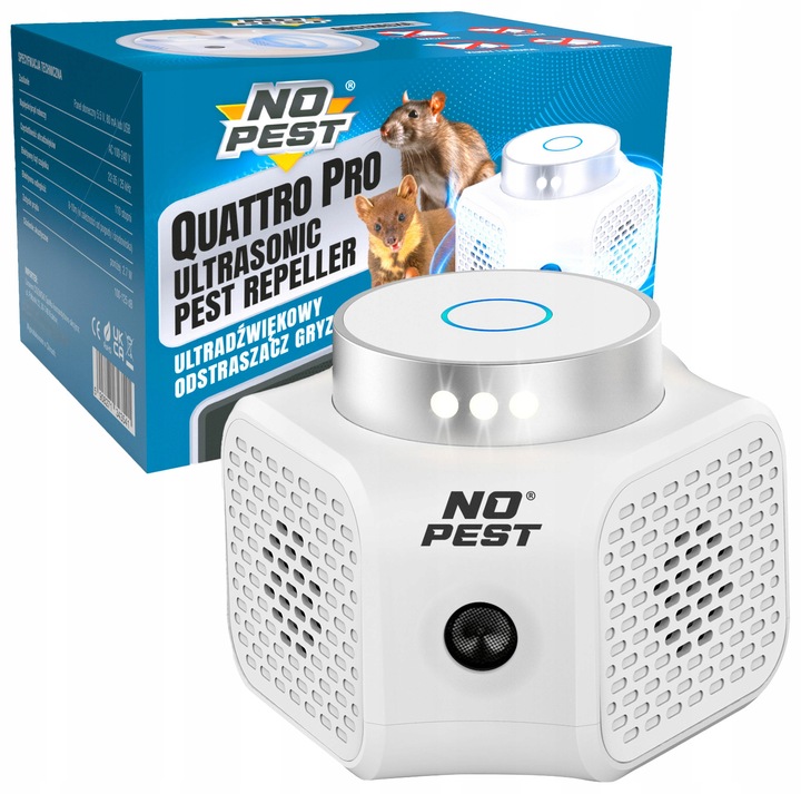 ULTRADŹWIĘKOWY ODSTRASZACZ KUN SZCZURÓW MYSZY GRYZONI NO PEST QUATTRO