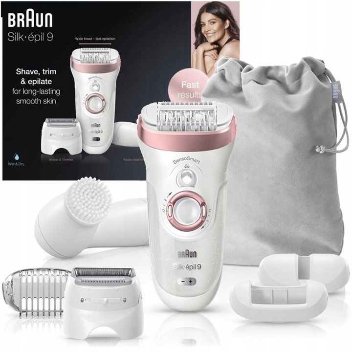 DEPILATOR BRAUN Silk-epil 9 DELUXE FACE PACK Wet&Dry+ GOLARKA + DODATKI 4w1