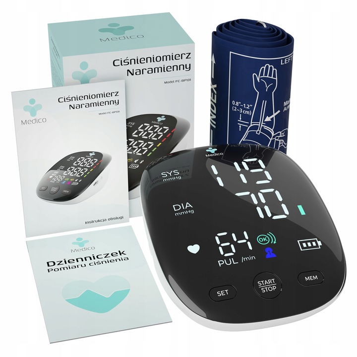 CIŚNIENIOMIERZ NARAMIENNY MEDICO ARYTMIA, EKRAN LED,USB, DZIENNICZEK GRATIS