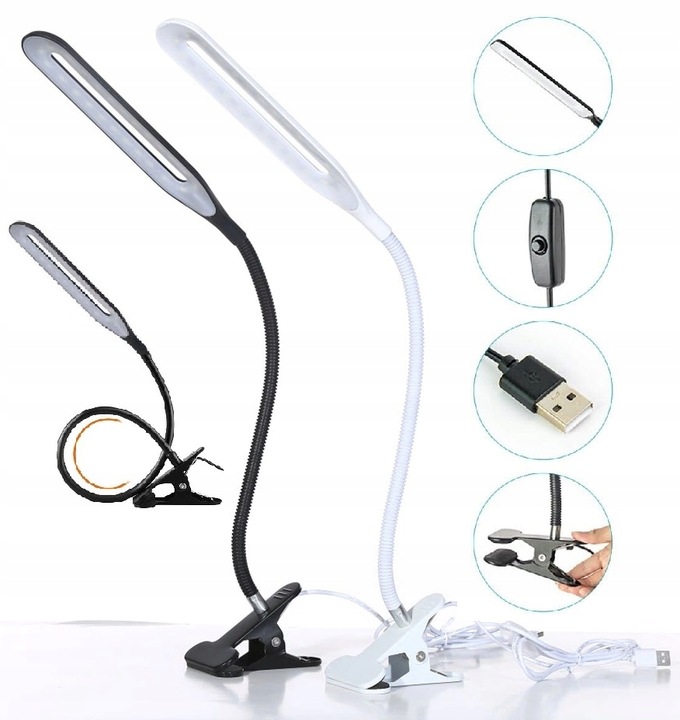 LAMPKA BIURKOWA LED BIUROWA SZKOLNA USB KLIPS
