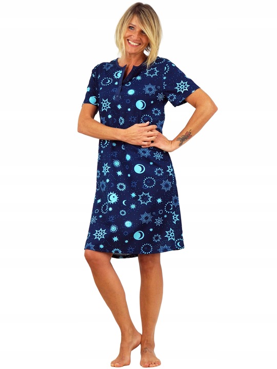 KOSZULA NOCNA piżama tunika rozpinana z dekoltem zapinanym na 4 guziki L