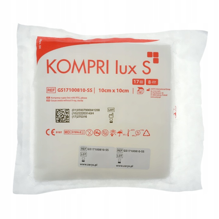 Kompres gazowy jałowy 10x10cm KOMPRI lux S pakowane po 10 BOX