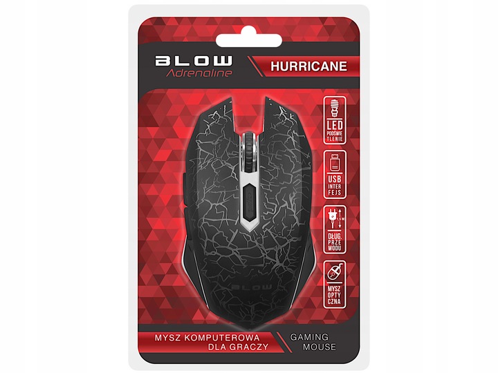 MYSZ OPTYCZNA MYSZKA GAMINGOWA BLOW DLA GRACZY HURRICANE RGB 2400DPI CZARNA