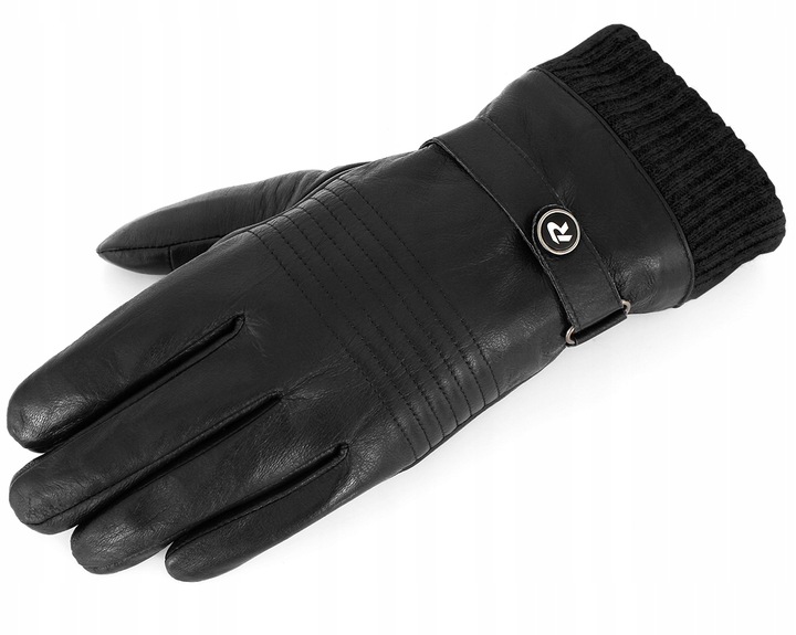 RĘKAWICZKI REVERSE SKORZANE MĘSKIE CZARNE ZE ŚCIĄGACZEM SKÓRA NAT.