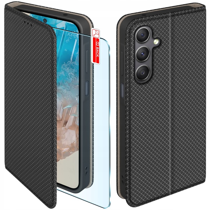 Etui z klapką do Samsung Galaxy M35 5G Zamykane Czarne Futerał +Szkło 9H