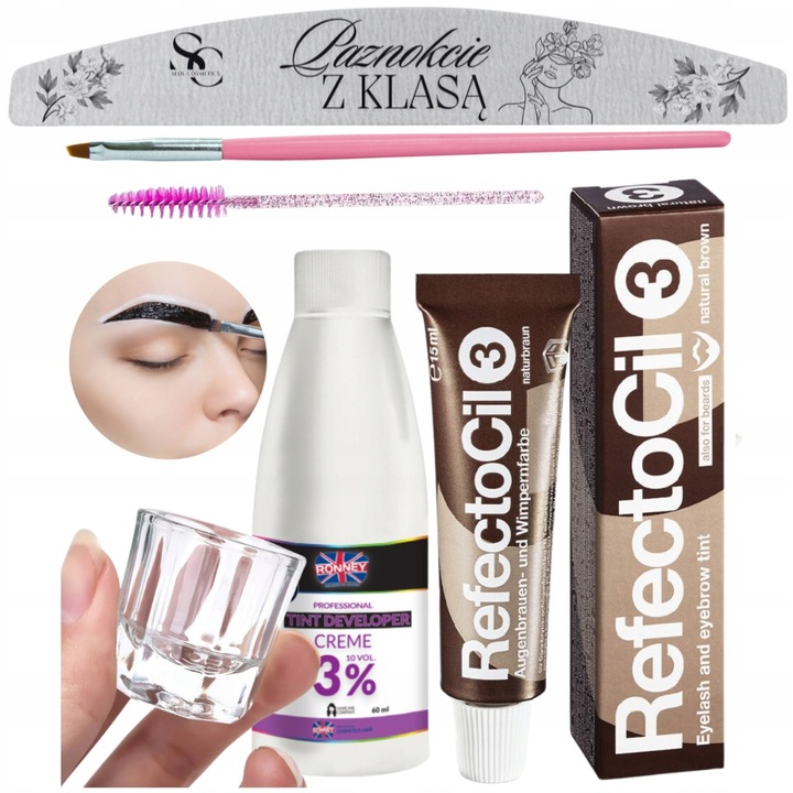 ZESTAW do henny + woda + pędzel + kieliszek BRĄZ 3 henna do brwi +