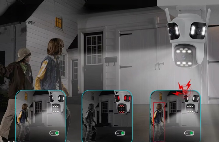 POTRÓJNA KAMERA WIFI IP SMART ZEWNĘTRZNA OBROTOWA UHD 8MP ZOOM ICSEE 3w1