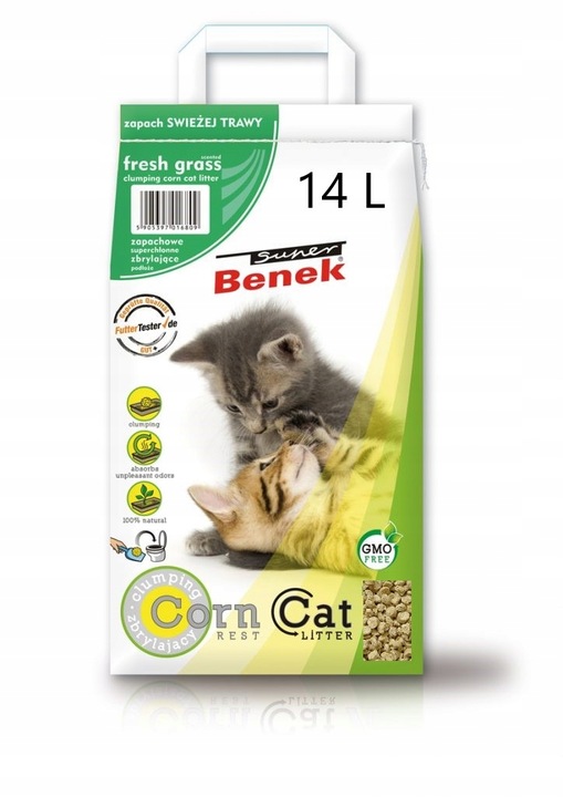 Super Benek Corn Cat Classic Świeża Trawa 14L