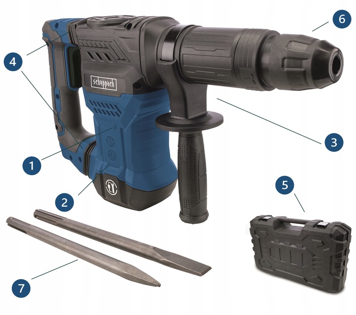 Lekki Młot Udarowy Wyburzeniowy SDS MAX 2 Dłuta 20J 1,3kW SCHEPPACH