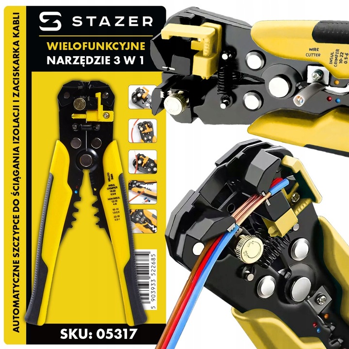 ŚCIĄGACZ IZOLACJI SZCZYPCE DO ŚCIĄGANIA IZOLACJI KABLI ZACISKARKA 0.1 - 6mm